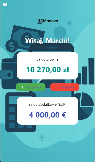 Zrzut ekranu aplikacji Monevo 1
